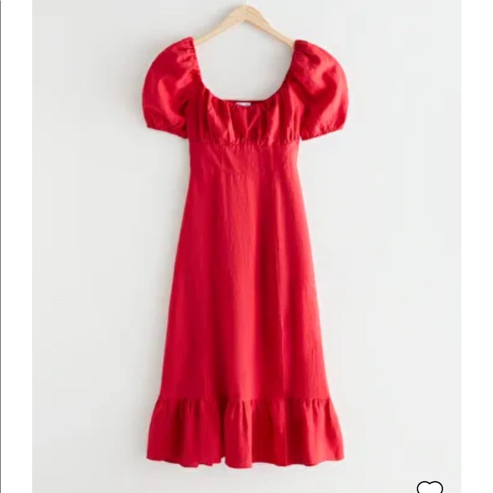 Puff Sleeve Linen Midi Dress